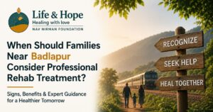 Nav Nirman Foundation rehab centre in Badlapur guiding families on when to consider professional addiction treatment.